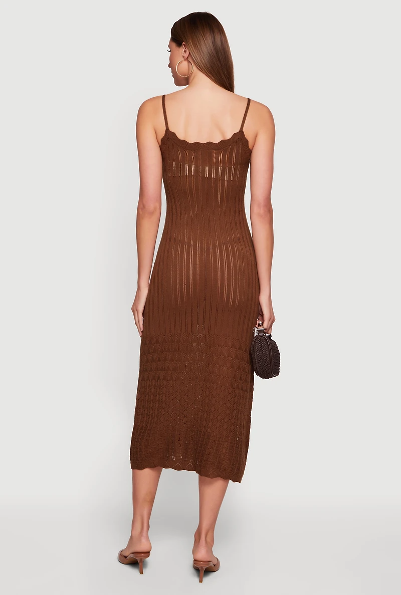 Pointelle Knit Hem Scoop Neck Crochet Dress