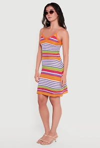 Striped Knit Cami Dress with Tie Shoulder Straps