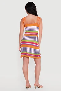 Striped Knit Cami Dress with Tie Shoulder Straps