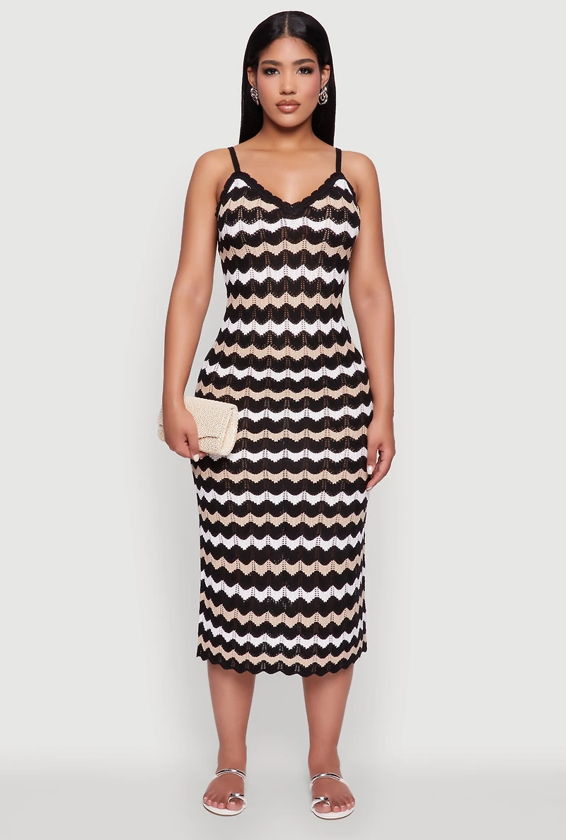 Womens Madden Girl Wavy Striped V Neck Sleeveless Crochet Cami Dress, Multi, Size S