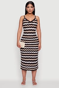 Madden Girl Wavy Striped V Neck Sleeveless Crochet Cami Dress