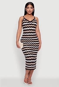 Womens Madden Girl Wavy Striped V Neck Sleeveless Crochet Cami Dress, Multi,
