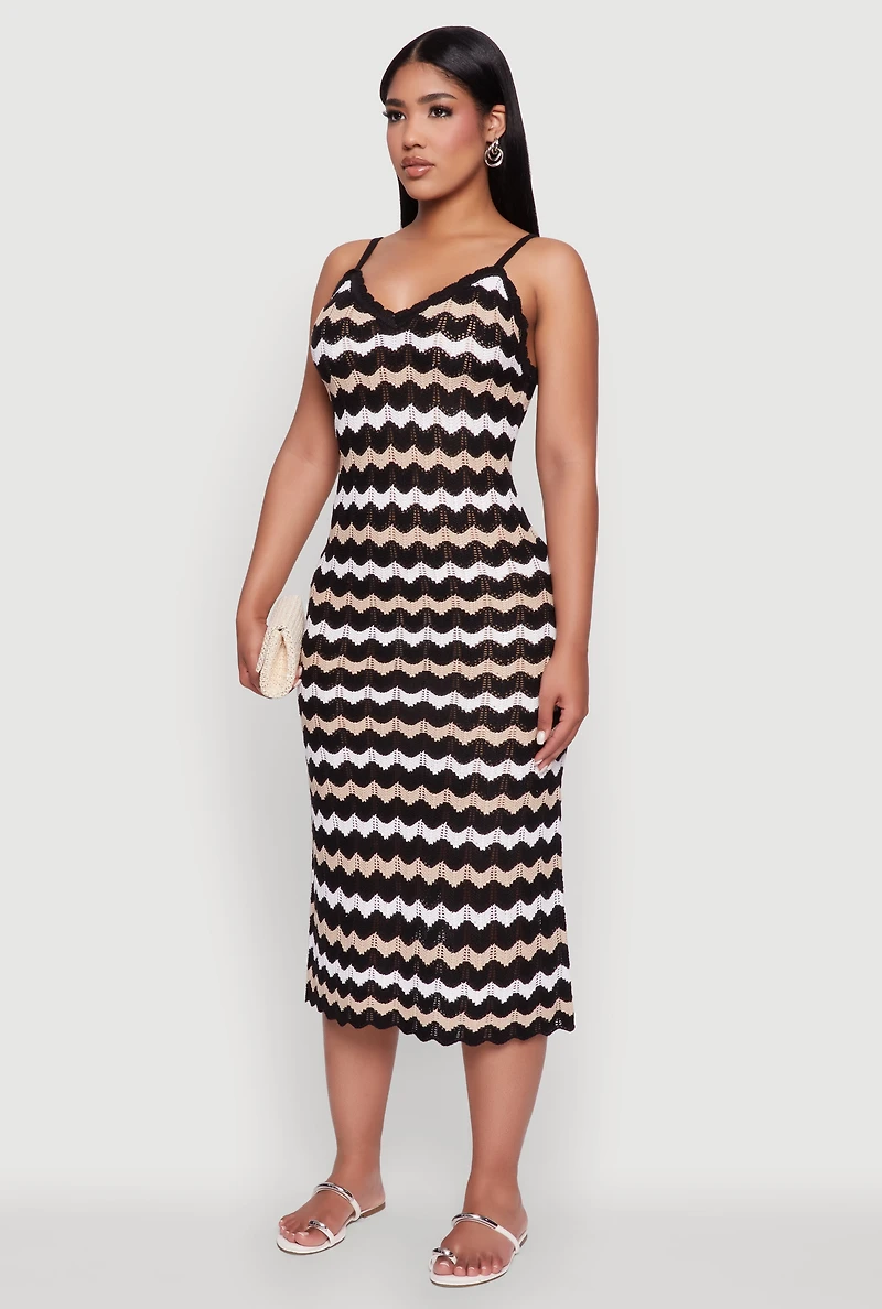 Womens Madden Girl Wavy Striped V Neck Sleeveless Crochet Cami Dress, Multi, Size S