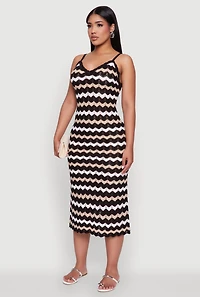 Womens Madden Girl Wavy Striped V Neck Sleeveless Crochet Cami Dress, Multi, Size S