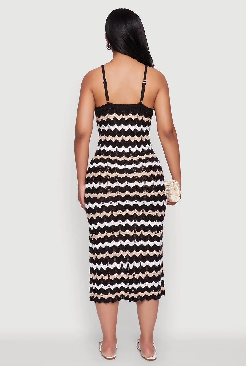 Womens Madden Girl Wavy Striped V Neck Sleeveless Crochet Cami Dress, Multi, Size S