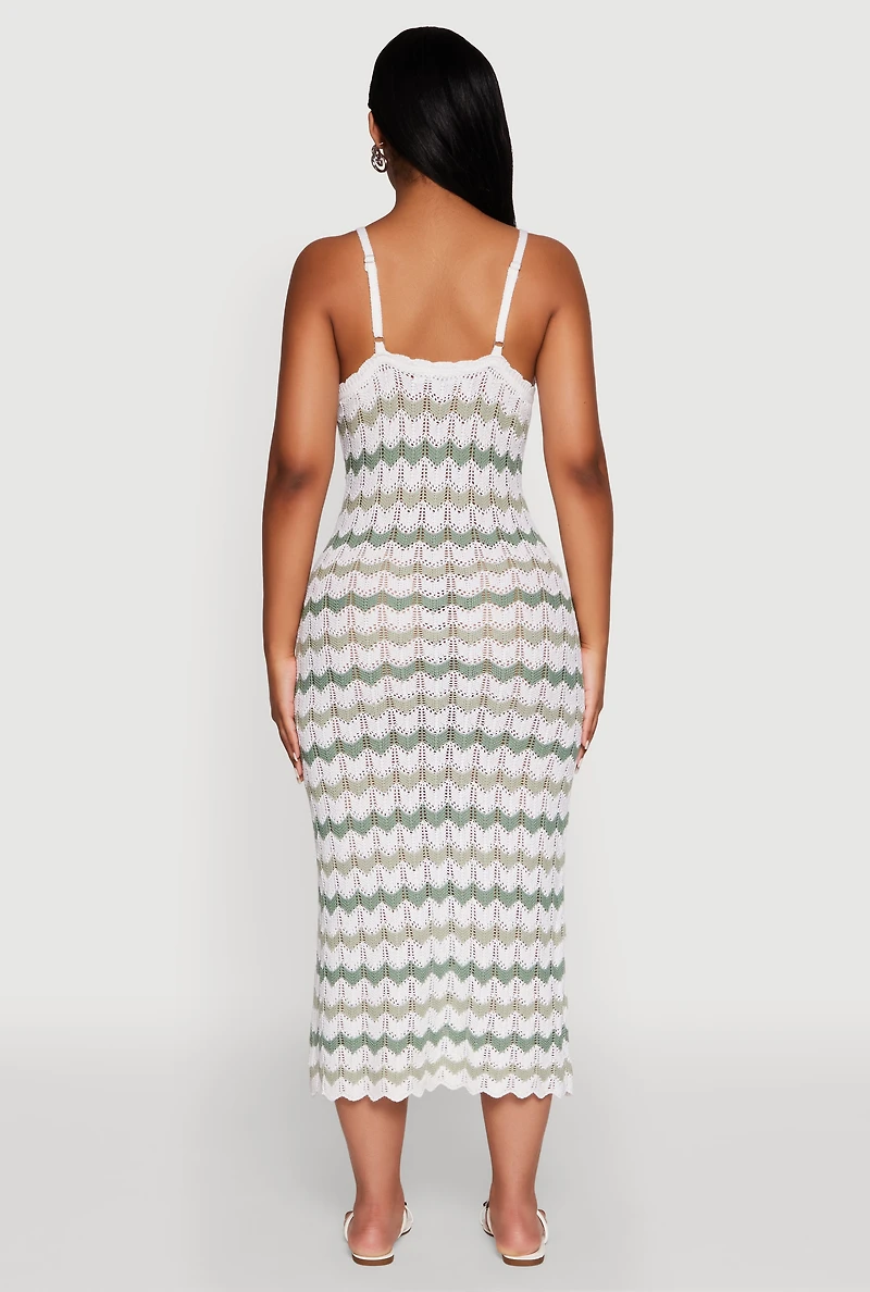 Womens Madden Girl Wavy Striped V Neck Sleeveless Crochet Cami Dress, Green, Size M