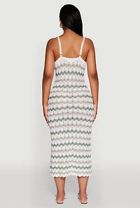 Womens Madden Girl Wavy Striped V Neck Sleeveless Crochet Cami Dress, Green, Size M