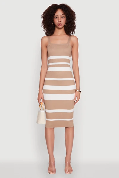 Womens Madden Girl Striped Rib Knit Tank Dress, Beige, Size L