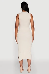 Womens Madden Girl Sleeveless Bodycon Dress with Mock Neck and Side Slit, Beige, Size M