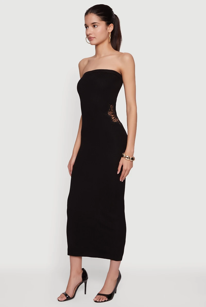 Almost Famous Floral Crochet Detail Tube Dress