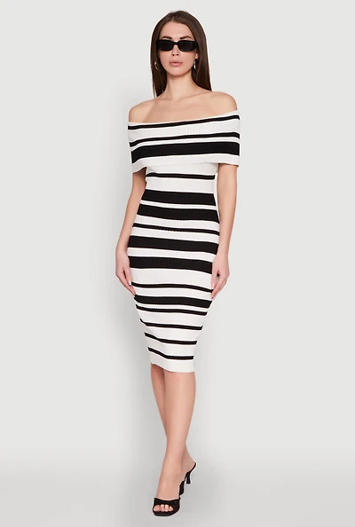Womens Almost Famous Off the Shoulder Striped Dress, Multi, Size L
