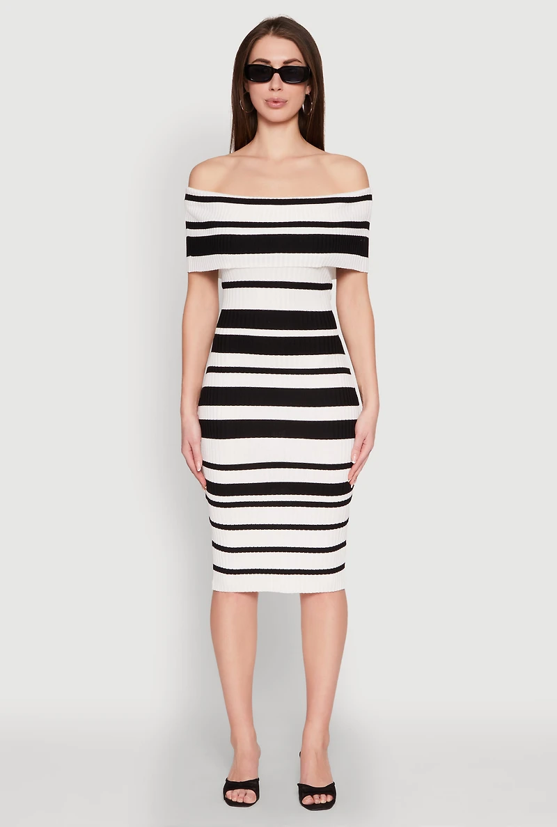 Womens Almost Famous Off the Shoulder Striped Dress, Multi, Size M