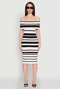 Womens Almost Famous Off the Shoulder Striped Dress, Multi, Size M