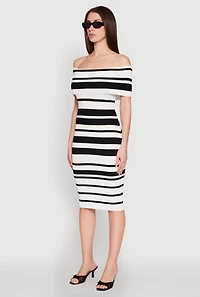 Womens Almost Famous Off the Shoulder Striped Dress, Multi, Size L