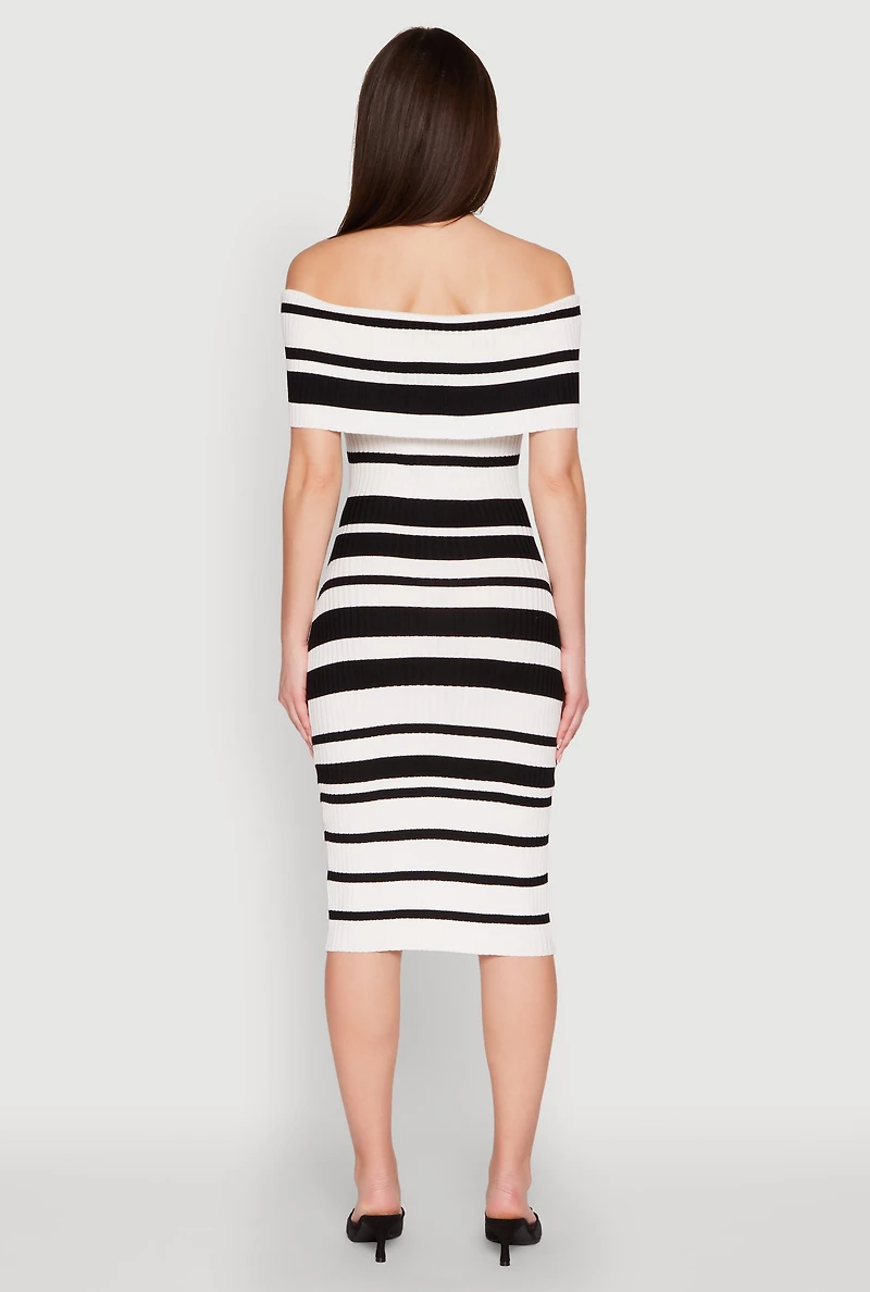 Womens Almost Famous Off the Shoulder Striped Dress, Multi, Size M