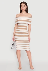 Womens Almost Famous Off the Shoulder Striped Dress,