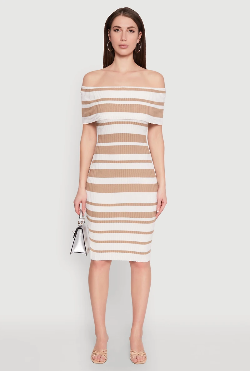 Womens Almost Famous Off the Shoulder Striped Dress,