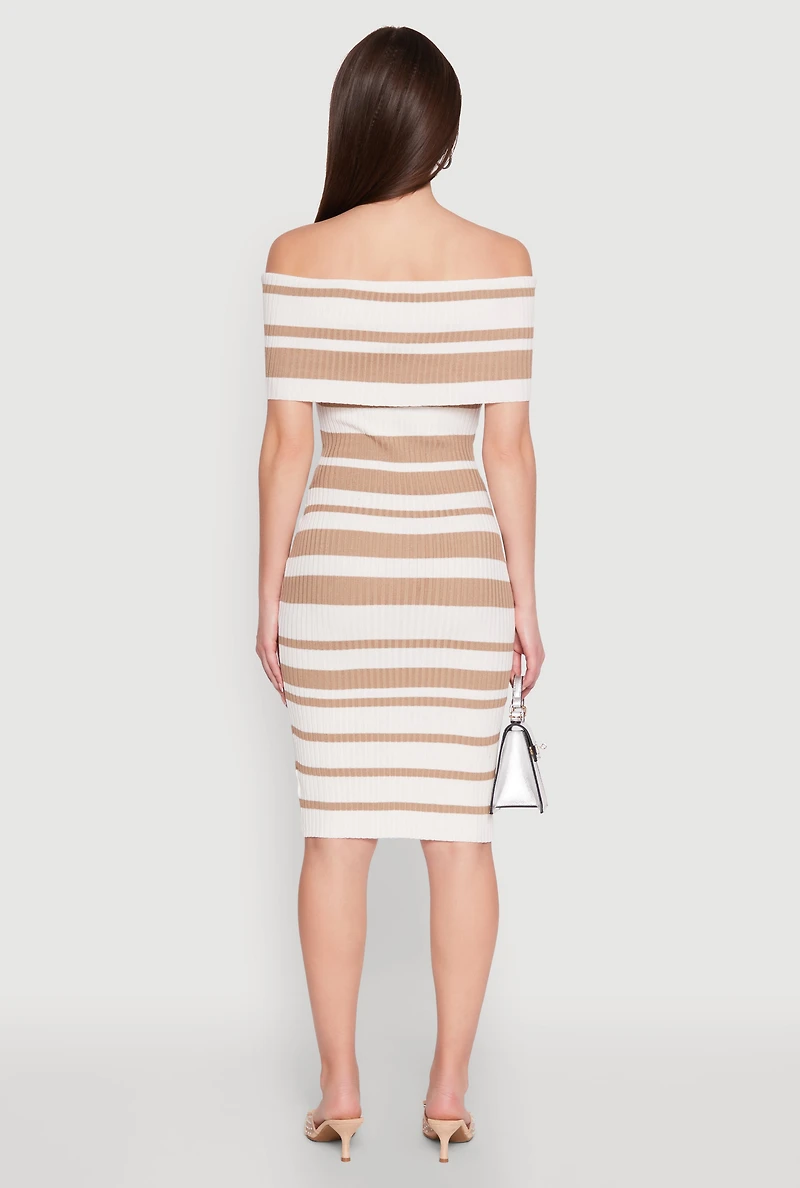Womens Almost Famous Off the Shoulder Striped Dress,