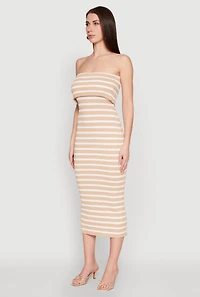 Womens Almost Famous Striped Fold Over Tube Dress, Beige, Size S