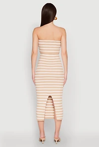 Womens Almost Famous Striped Fold Over Tube Dress, Beige, Size L