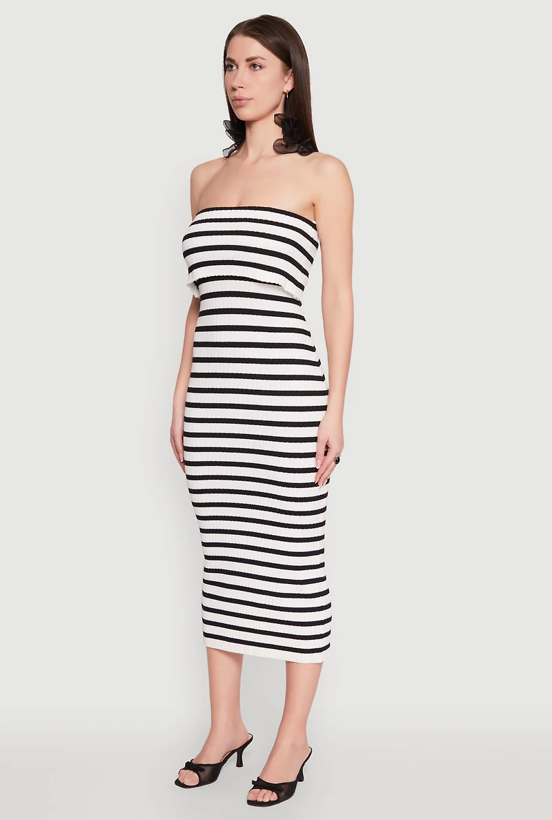 Almost Famous Striped Fold Over Tube Dress
