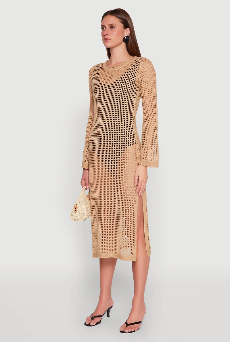 Womens Almost Famous Crochet Side Slit Maxi Dress, S