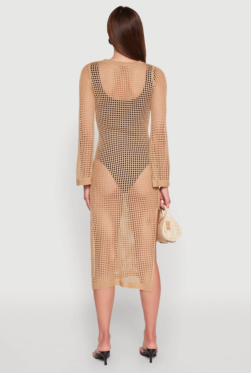 Womens Almost Famous Crochet Side Slit Maxi Dress,