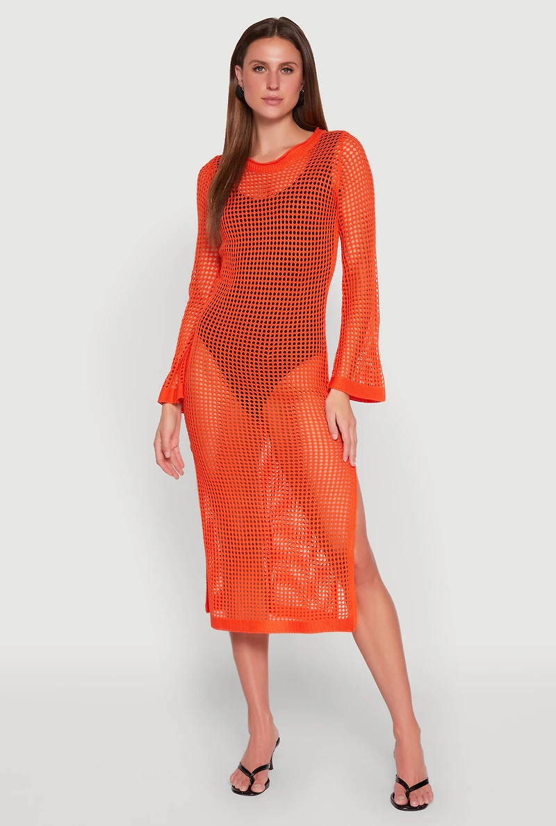 Womens Almost Famous Crochet Side Slit Maxi Dress, Orange, Size S