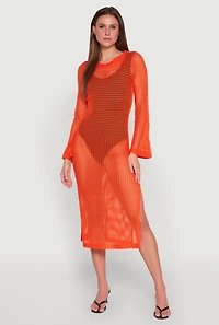 Womens Almost Famous Crochet Side Slit Maxi Dress, Orange, Size S