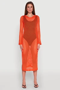 Womens Almost Famous Crochet Side Slit Maxi Dress, Orange, Size S