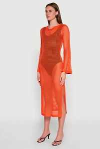 Womens Almost Famous Crochet Side Slit Maxi Dress, Orange, Size L