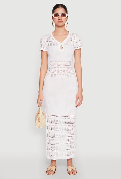 Almost Famous Short Sleeve Pointelle Maxi Dress