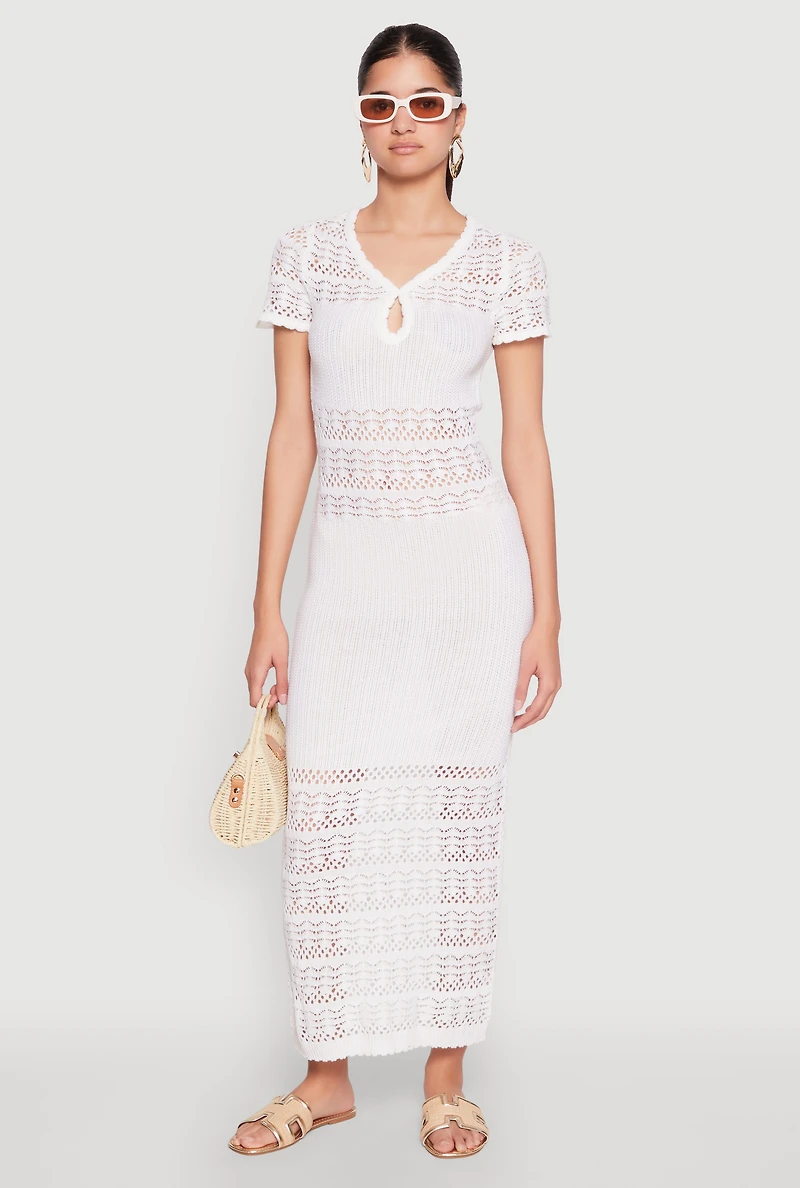 Almost Famous Short Sleeve Pointelle Maxi Dress