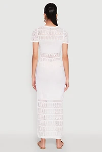 Womens Almost Famous Short Sleeve Pointelle Maxi Dress, White, Size L