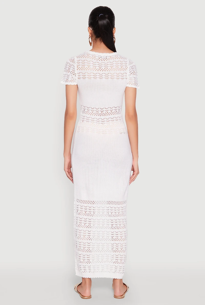 Womens Almost Famous Short Sleeve Pointelle Maxi Dress, White, Size S