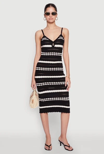 Womens Almost Famous Striped Cami Dress, Black, Size L