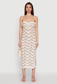 Womens Madden Girl Pointelle Knit Strapless Tube Dress with Side Slit, Multi,