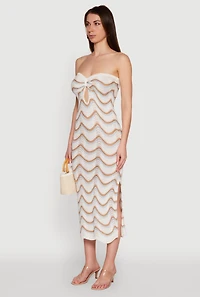 Womens Madden Girl Pointelle Knit Strapless Tube Dress with Side Slit, Multi,