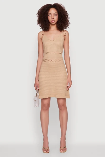 Madden Girl Crochet Cami Dress with Tie Straps and Scallop Trim