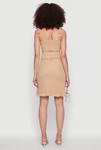 Womens Madden Girl Crochet Cami Dress with Tie Straps and Scallop Trim,