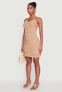 Womens Almost Famous Scalloped Pointelle Knit Cami Dress, Beige, Size S