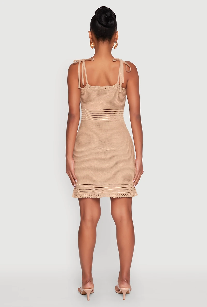 Womens Almost Famous Scalloped Pointelle Knit Cami Dress, Beige, Size S