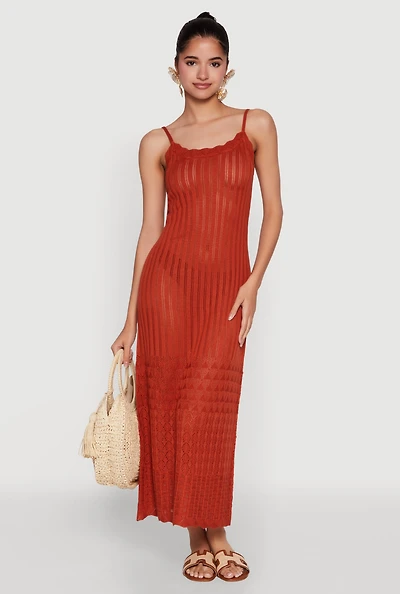 Womens Madden Girl Pointelle Knit Cami Maxi Dress, Orange, Size L