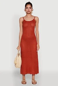 Womens Madden Girl Pointelle Knit Cami Maxi Dress, Orange, Size M