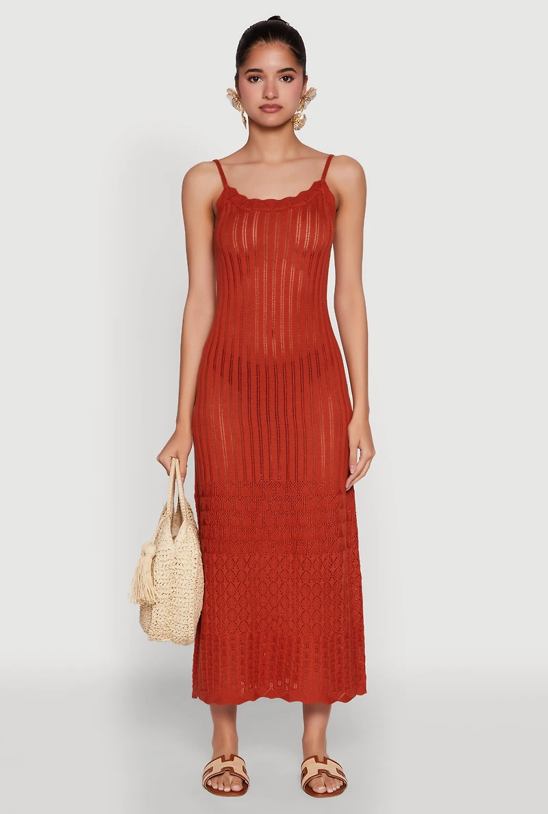 Womens Madden Girl Pointelle Knit Cami Maxi Dress, Orange, Size L