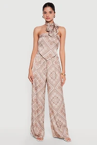 Satin Bandana Print High Waisted Palazzo Pants