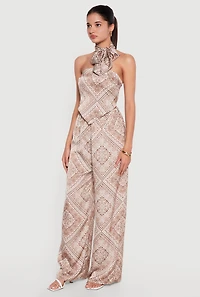 Satin Bandana Print High Waisted Palazzo Pants