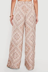 Satin Bandana Print High Waisted Palazzo Pants