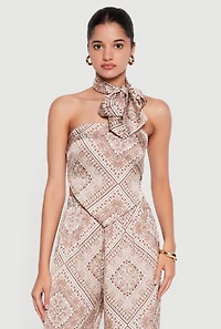 Satin Bandana Print Tube Top with Scarf