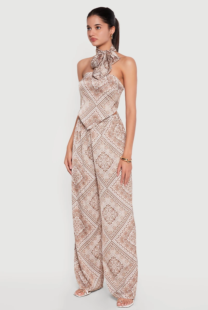 Satin Bandana Print Tube Top with Scarf